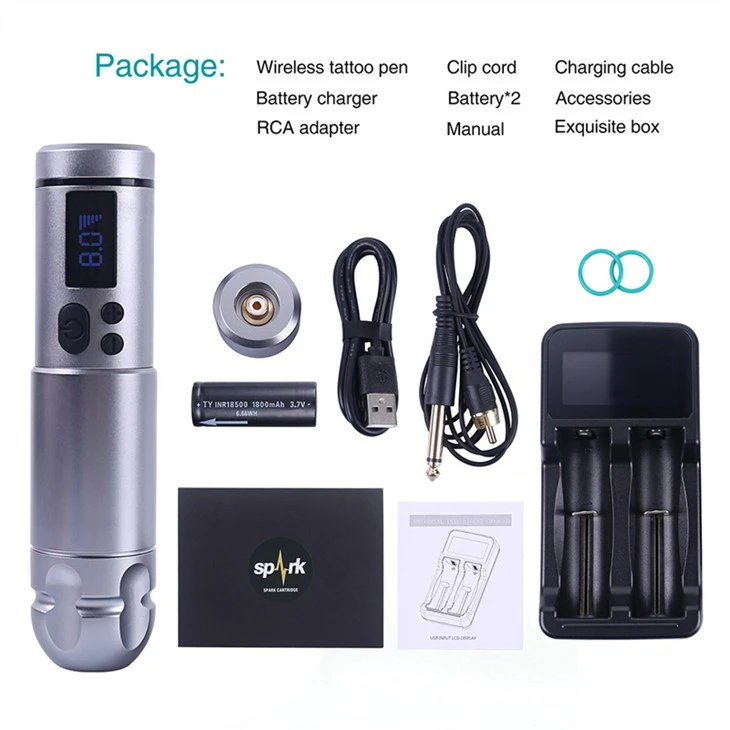 2 Roj teeb Spark Tattoo Tshuab Wireless Professional Tattoo Supply