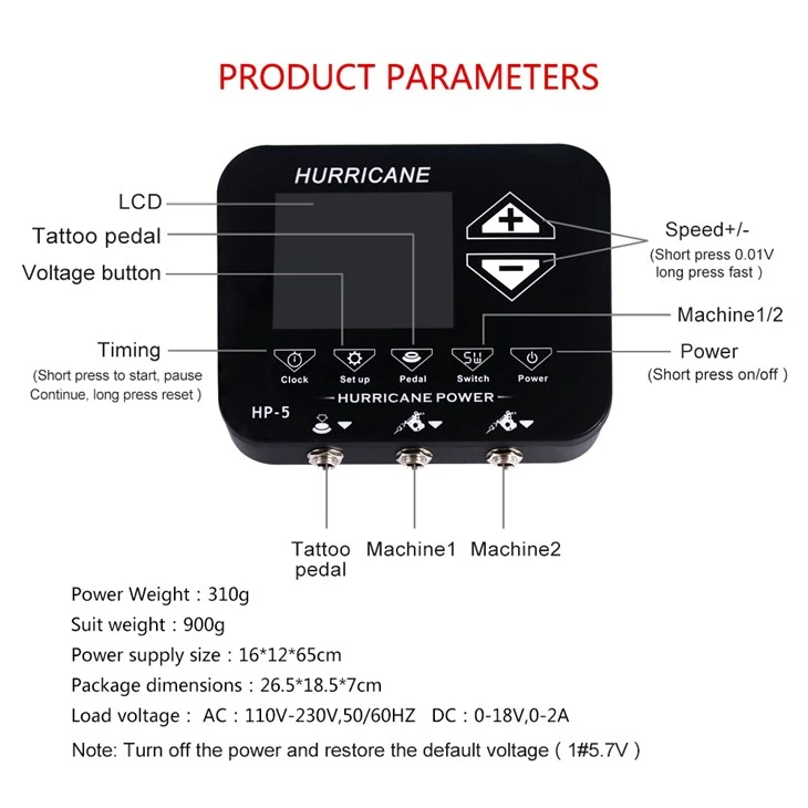 Hurricane Electric Digital Tattoo Power Supply Rau Lub Cev Art